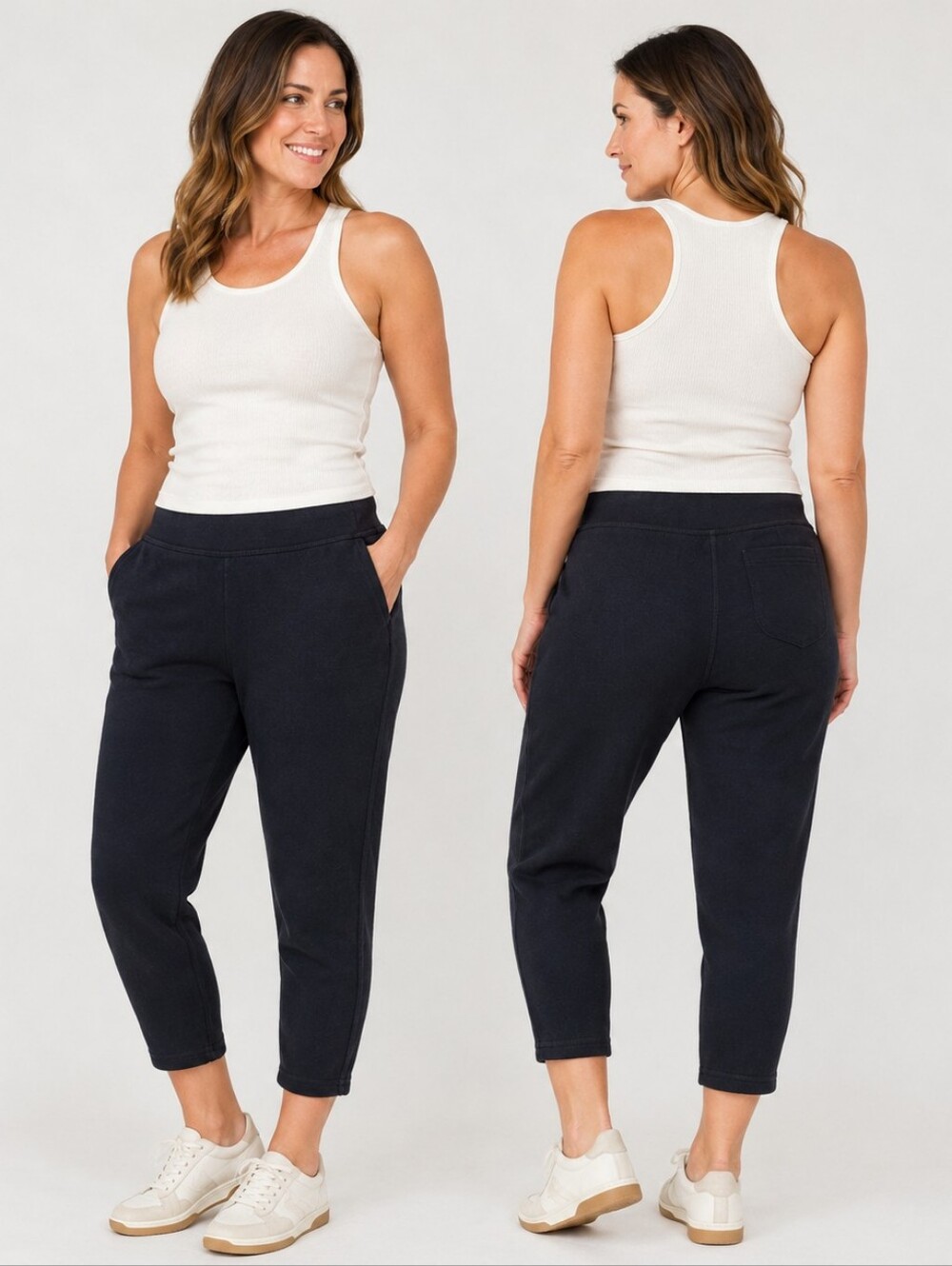 Lands’ End Serious Sweats Black Pull-On Pants Large Petite 14-16